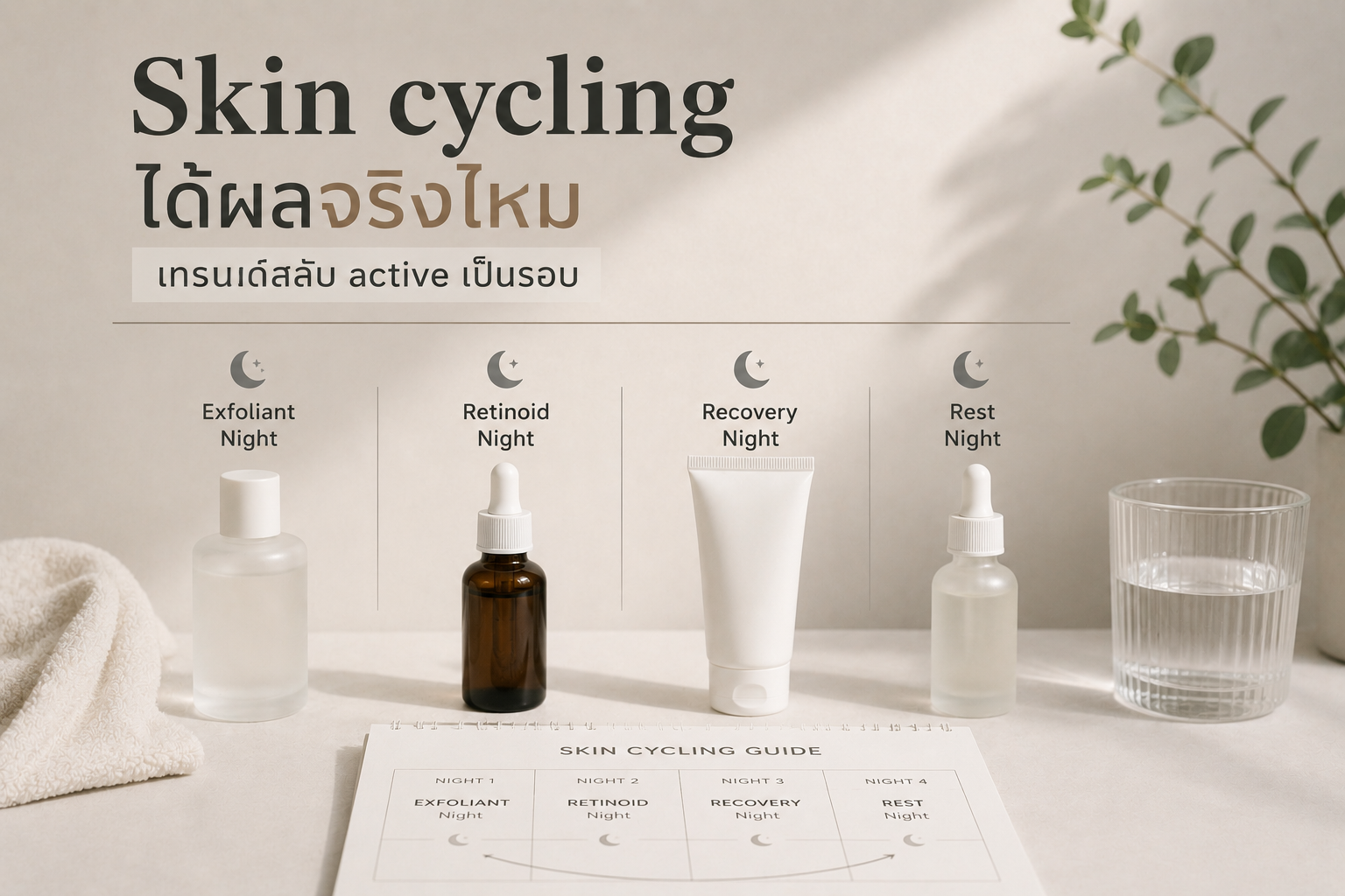 skin cycling ได้ผลเพราะให้ผิวมีเวลาพักระหว่าง active แต่ละรอบ ไม่ใช่เพราะสูตรการสลับที่เฉพาะเจาะจง