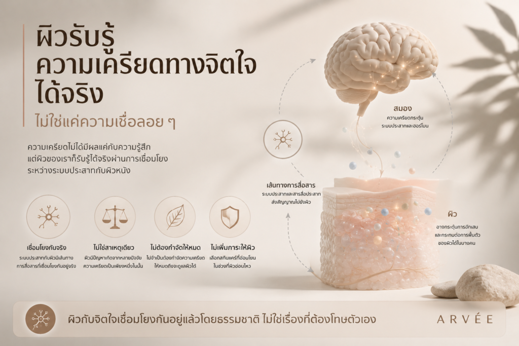 ความเครียดทางจิตใจมีผลต่อผิวได้จริงในบางคน ผ่านเส้นทางการสื่อสารระหว่างระบบประสาทกับผิว